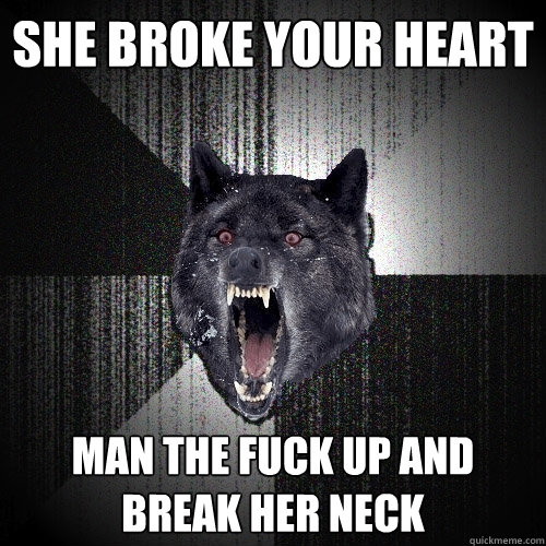 She broke your heart Man the fuck up and break her neck  Insanity Wolf