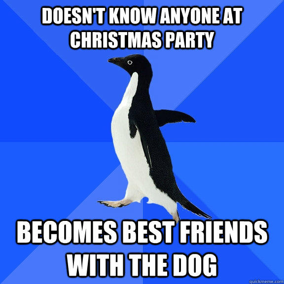 Doesn't know anyone at Christmas party Becomes best friends with the dog  Socially Awkward Penguin