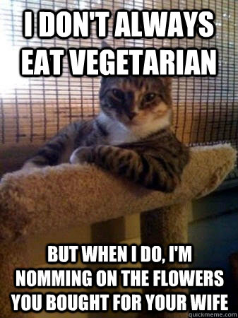 I don't always eat vegetarian but when I do, I'm nomming on the flowers you bought for your wife  The Most Interesting Cat in the World