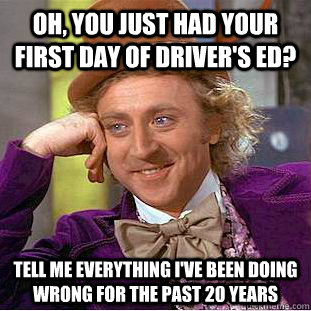 oh, you just had your first day of driver's ed? tell me everything I've been doing wrong for the past 20 years - oh, you just had your first day of driver's ed? tell me everything I've been doing wrong for the past 20 years  Misc