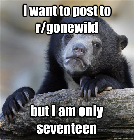 I want to post to r/gonewild but I am only seventeen  Confession Bear