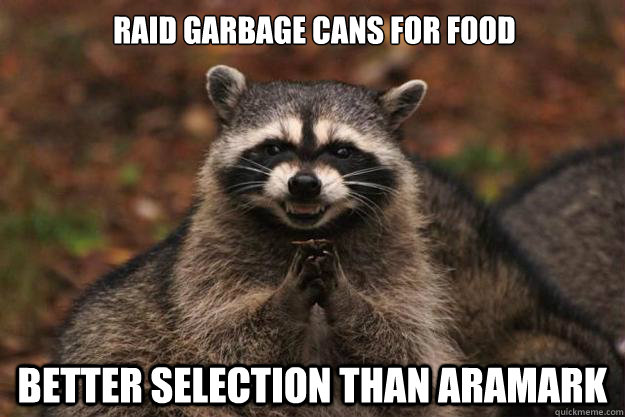 raid garbage cans for food better selection than aramark  Evil Plotting Raccoon