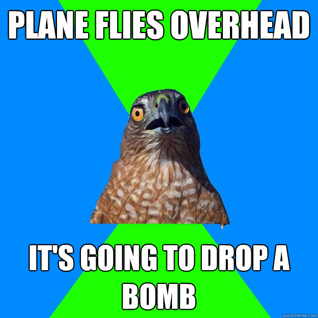 plane flies overhead it's going to drop a bomb  Hawkward