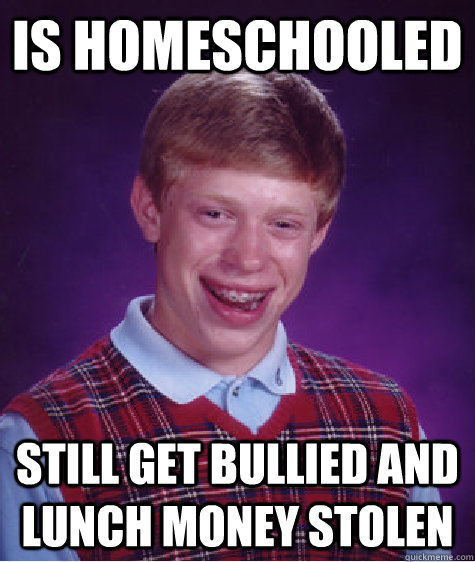 is homeschooled still get bullied and lunch money stolen - is homeschooled still get bullied and lunch money stolen  Bad Luck Brian