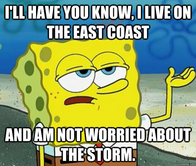 I'll have you know, I live on the east coast and am not worried about the storm.  Tough Spongebob