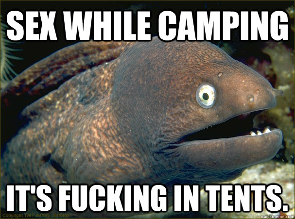 Sex while camping it's fucking in tents.  Bad Joke Eel