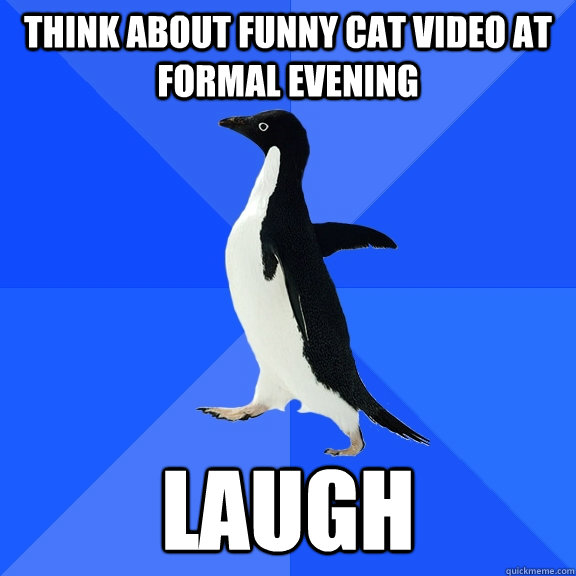 Think about funny cat video at formal evening laugh  Socially Awkward Penguin