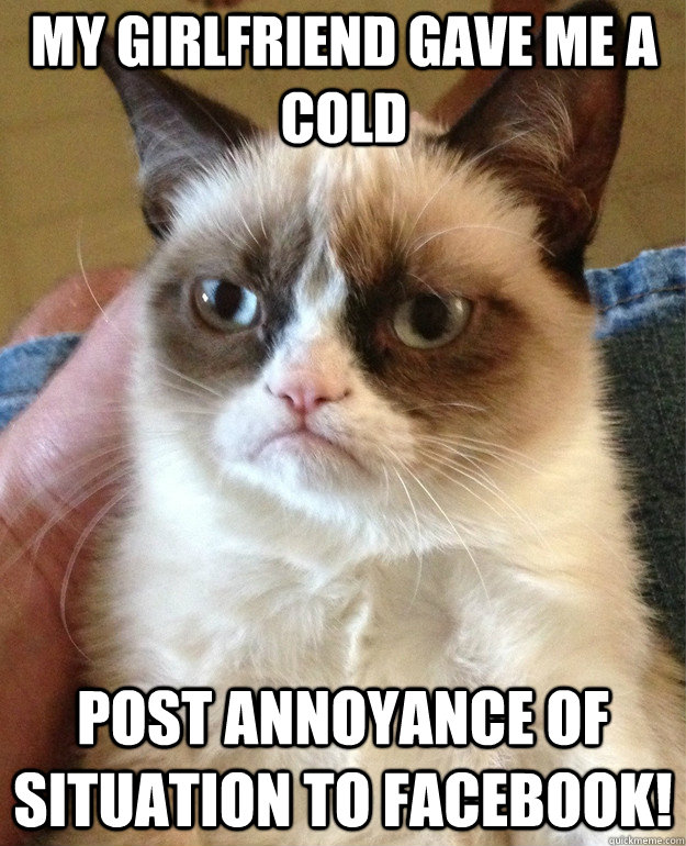 My Girlfriend gave me a cold Post annoyance of situation to facebook!  Grumpy Cat