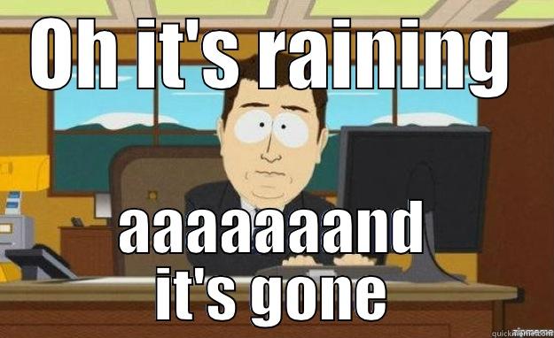 OH IT'S RAINING AAAAAAAND IT'S GONE aaaand its gone