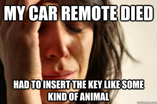 My car remote died Had to insert the key like some kind of animal  First World Problems