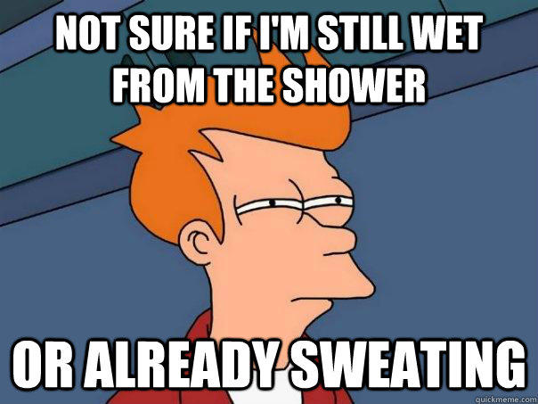 Not sure if I'm still wet from the shower Or already sweating  Futurama Fry