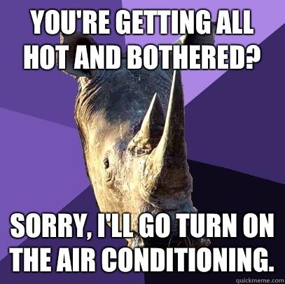 You're getting all hot and bothered? Sorry, I'll go turn on the air conditioning.  