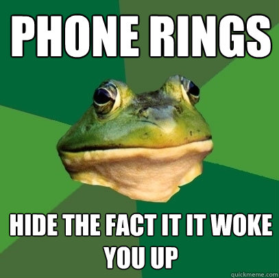phone rings hide the fact it it woke you up  Foul Bachelor Frog
