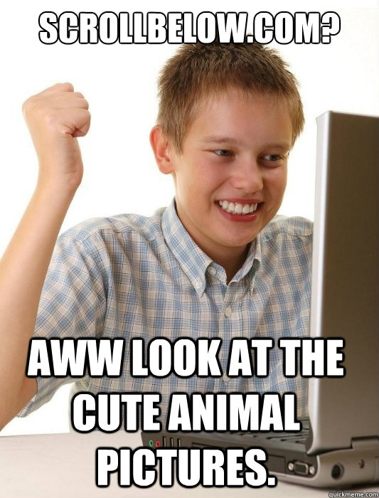Scrollbelow.com? Aww look at the cute animal pictures.   First Day on the Internet Kid