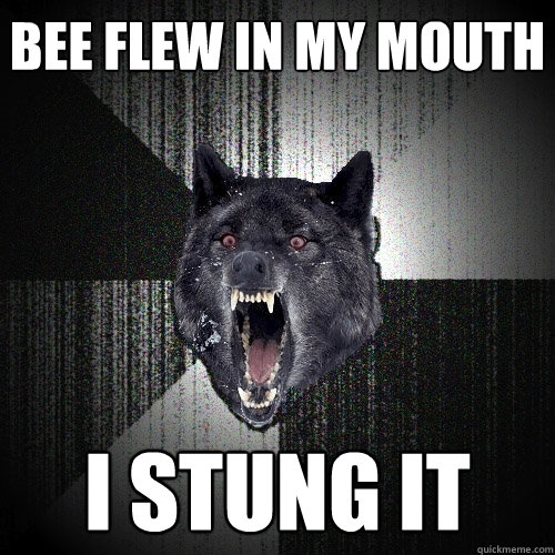 bee flew in my mouth I stung it  Insanity Wolf