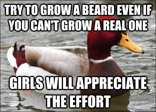 Try to grow a beard even if you can't grow a real one Girls will appreciate the effort  Malicious Advice Mallard