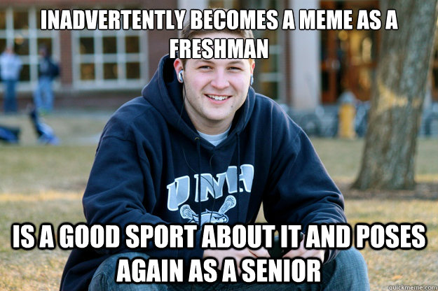 Inadvertently becomes a meme as a freshman is a good sport about it and Poses again as a senior - Inadvertently becomes a meme as a freshman is a good sport about it and Poses again as a senior  Grown Up College Freshman