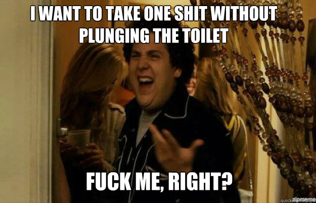 I want to take one shit without plunging the toilet FUCK ME, RIGHT?  fuck me right