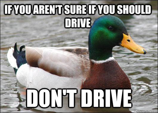 If you aren't sure if you should drive Don't drive  Actual Advice Mallard
