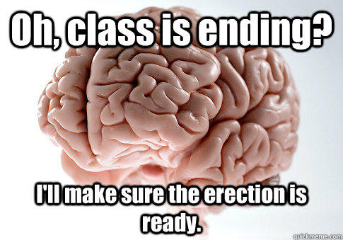 Oh, class is ending? I'll make sure the erection is ready.   Scumbag Brain