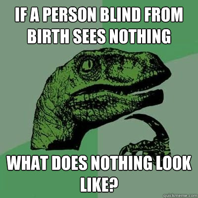 If a person blind from birth sees nothing what does nothing look like?  Philosoraptor - Casey