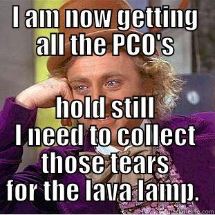 I AM NOW GETTING ALL THE PCO'S HOLD STILL I NEED TO COLLECT THOSE TEARS FOR THE LAVA LAMP.  Creepy Wonka