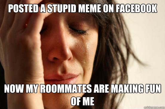 posted a stupid meme on facebook Now my roommates are making fun of me  First World Problems