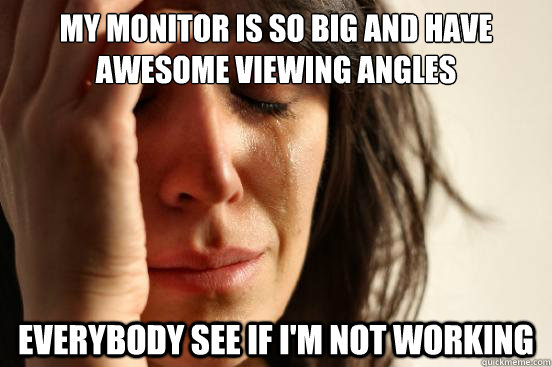 My monitor is so big and have
awesome viewing angles Everybody see if i'm not working  First World Problems