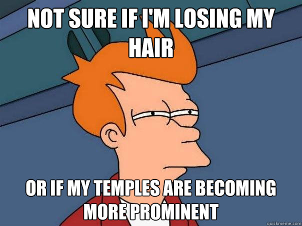 NOT SURE IF I'M LOSING MY HAIR OR IF MY TEMPLES ARE BECOMING MORE PROMINENT  Futurama Fry