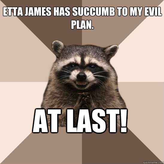Etta James has succumb to my evil plan. At last! - Etta James has succumb to my evil plan. At last!  Evil Plotting Raccoon