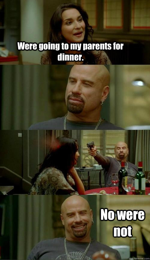 Were going to my parents for dinner.  Caption 3 goes here No were not  Skinhead John