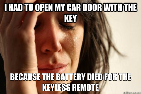i had to open my car door with the key because the battery died for the keyless remote  First World Problems