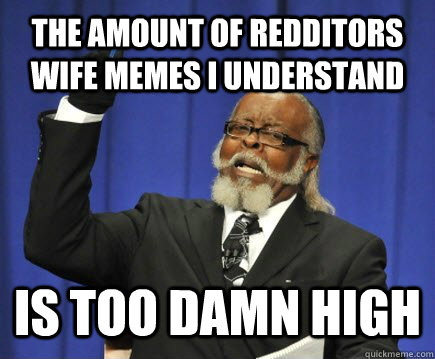The amount of Redditors wife memes I understand is too damn high  Too Damn High