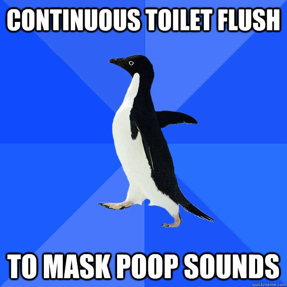 Continuous toilet flush to mask poop sounds  Socially Awkward Penguin