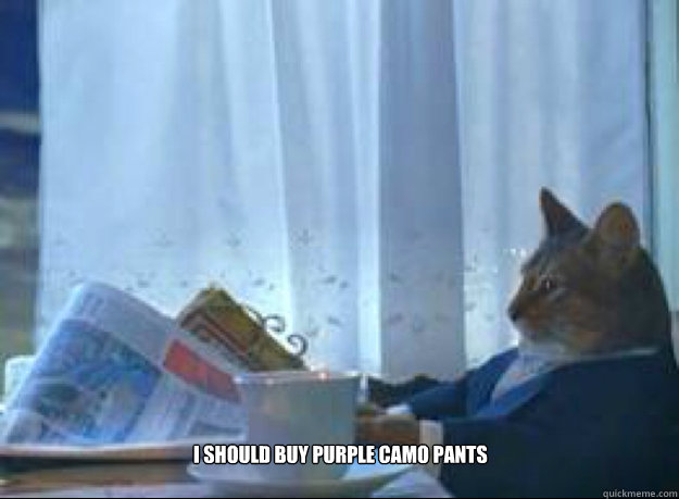I should Buy Purple Camo Pants  I should buy a boat cat