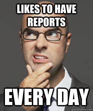 LIKES TO HAVE REPORTS EVERY DAY  Stupid boss bob