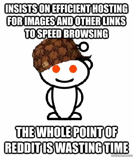 Insists on efficient hosting for images and other links to speed browsing The whole point of Reddit is wasting time  Scumbag Reddit