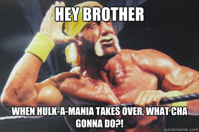 Hey brother When Hulk-a-mania takes over, what cha gonna do?!  