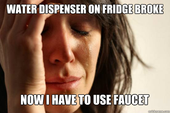 Water dispenser on fridge broke
 now i have to use faucet Caption 3 goes here  First World Problems