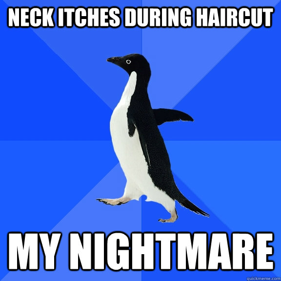 Neck itches during haircut My nightmare  Socially Awkward Penguin