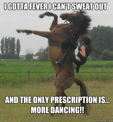 I GOTTA FEVER I CAN'T SWEAT OUT AND THE ONLY PRESCRIPTION IS...
MORE DANCING!!  Panic At The Disco Racehorse