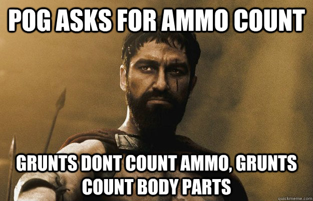 pog asks for ammo count grunts dont count ammo, grunts count body parts  
