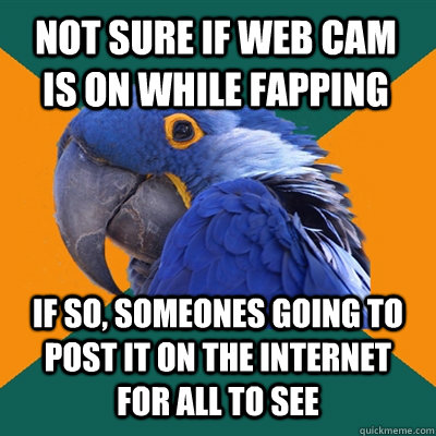 NOT SURE IF WEB CAM IS ON WHILE FAPPING IF SO, SOMEONES GOING TO POST IT ON THE INTERNET FOR ALL TO SEE - NOT SURE IF WEB CAM IS ON WHILE FAPPING IF SO, SOMEONES GOING TO POST IT ON THE INTERNET FOR ALL TO SEE  Paranoid Parrot
