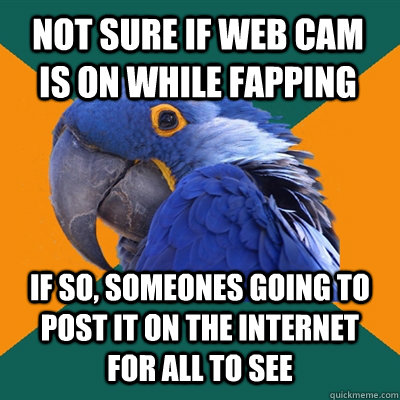 NOT SURE IF WEB CAM IS ON WHILE FAPPING IF SO, SOMEONES GOING TO POST IT ON THE INTERNET FOR ALL TO SEE  Paranoid Parrot