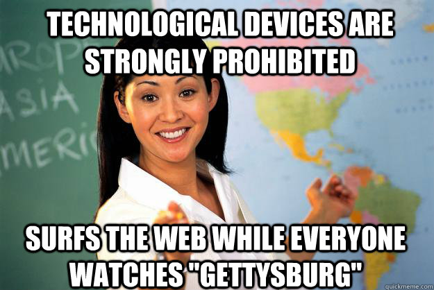 technological devices are strongly prohibited surfs the web while everyone watches 
