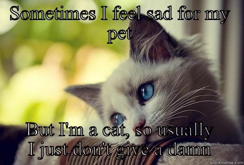 Human Caretaker Cat - SOMETIMES I FEEL SAD FOR MY PET BUT I'M A CAT, SO USUALLY I JUST DON'T GIVE A DAMN First World Problems Cat