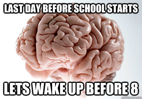 Last Day before school starts lets wake up before 8  Scumbag Brain