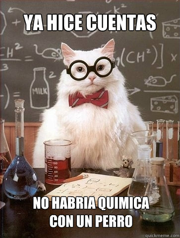 YA HICE CUENTAS NO HABRIA QUIMICA 
CON UN PERRO  Chemistry Cat