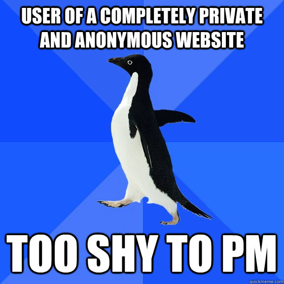 User of a completely private and anonymous website Too shy to pm  Socially Awkward Penguin