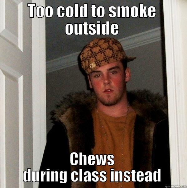 Mozee Memes - TOO COLD TO SMOKE OUTSIDE CHEWS DURING CLASS INSTEAD Scumbag Steve